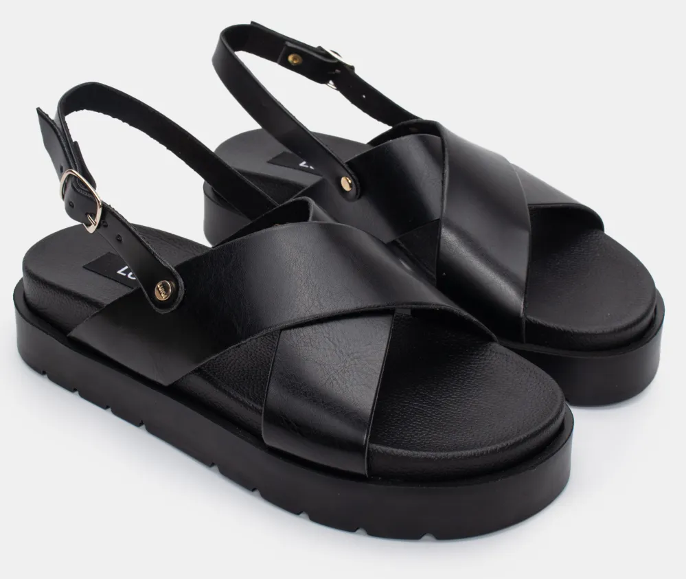 LUIGI DESIGN - Σανδάλια Flatform με Χιαστί Λουράκια - Μαύρο