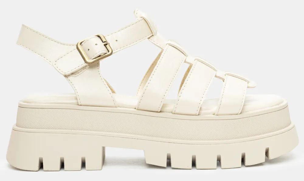 Σανδάλια Flatform με Πολλαπλά Λουράκια - Μπεζ