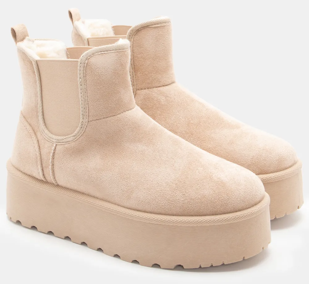 Μποτάκια Δίσολα με Εσωτερική Επένδυση Γούνας & Λάστιχο - Μπεζ