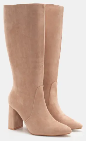 Μπότες Μυτερές με Τακούνι - Μπεζ-Σκούρο