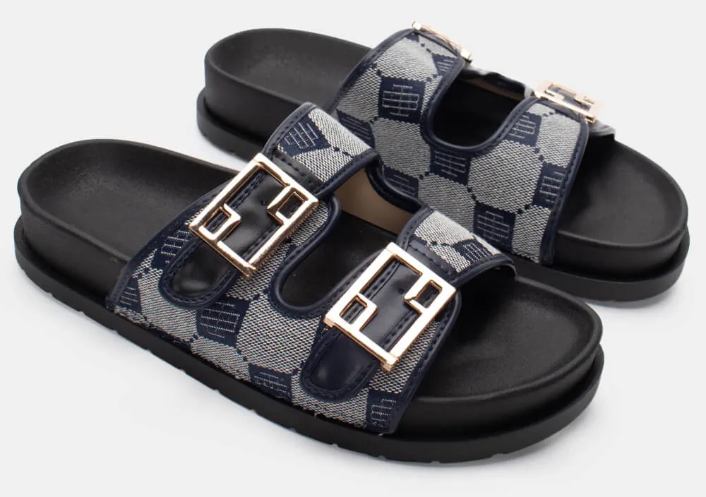 Σανδάλια Flatform με Διπλές Τόκες - Μπλε