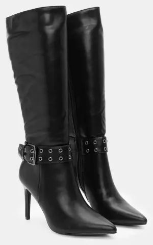 Μπότες Μυτερές με Διακοσμητικό Ζωνάκι - Μαύρο