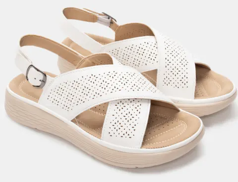 Πλατφόρμες με Χιαστί Λουράκια & Τόκα - Λευκό