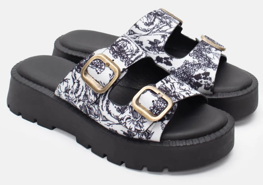 Σανδάλια Flatform με Διπλές Τόκες - Μπλε