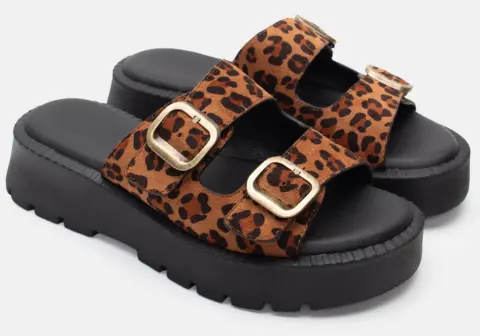 Σανδάλια Flatform με Διπλές Τόκες - Animal Print