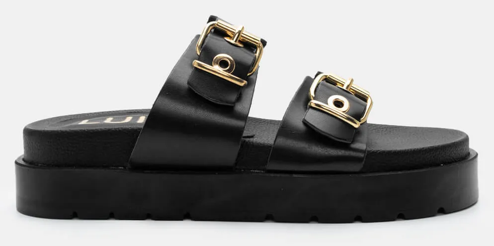 LUIGI DESIGN - Σανδάλια Flatform με Διπλή Τόκα - Μαύρο