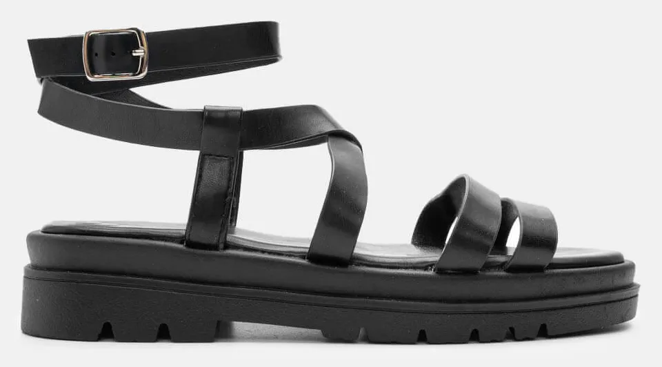 Σανδάλια Flatform με Λουράκια - Μαύρο