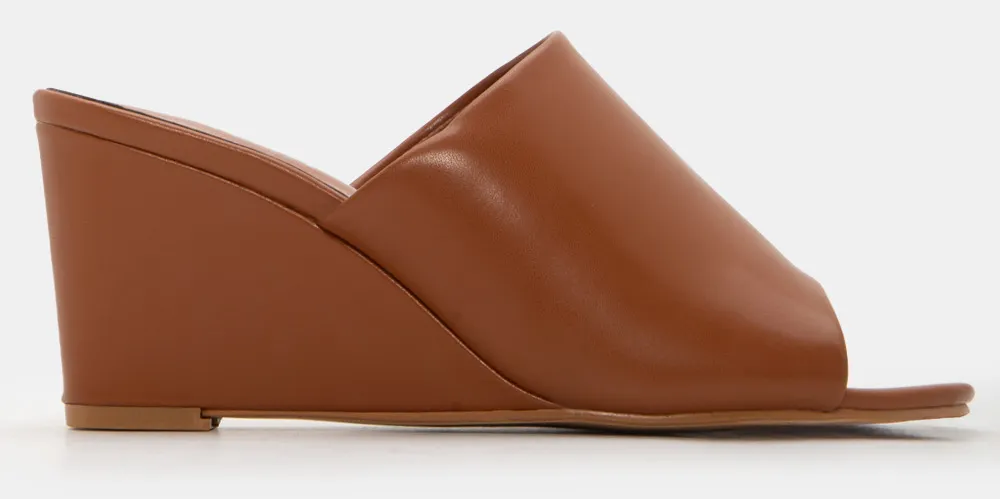 Mules Wedge με Φαρδιά Φάσα - Κάμελ