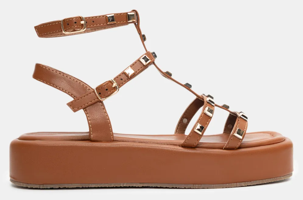 Σανδάλια Flatform Gladiator με Τρουκς - Κάμελ