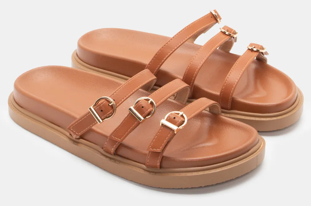 Σανδάλια Flatform με Λουράκια και Τόκες - Κάμελ