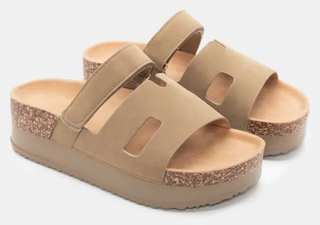 Σανδάλια Flatform με Λουράκι Scratch - Μπεζ-Σκούρο