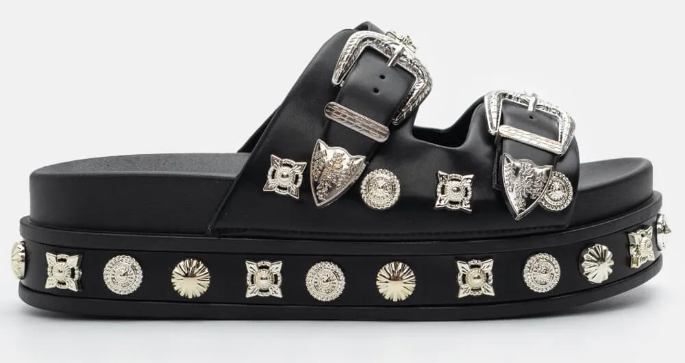 Σανδάλια Flatform με Διακοσμητικά Τρουκς - Μαύρο