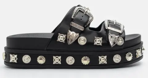Σανδάλια Flatform με Διακοσμητικά Τρουκς - Μαύρο