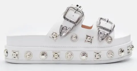 Σανδάλια Flatform με Διακοσμητικά Τρουκς - Λευκό
