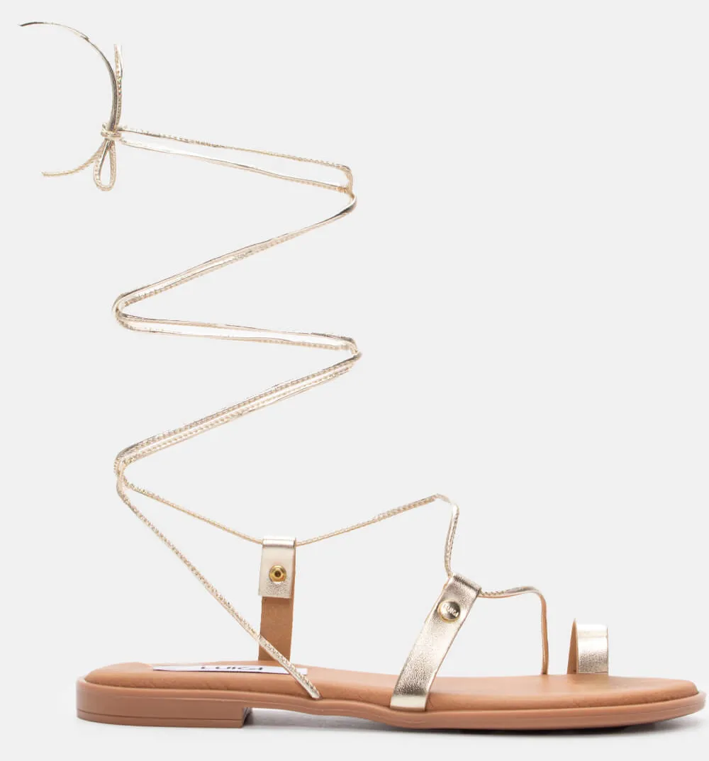 LUIGI DESIGN - Flat Σανδάλια Lace Up - Χρυσό
