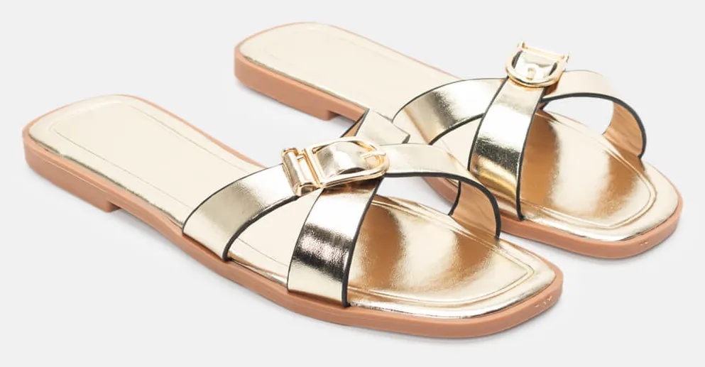 Σανδάλια Flat με Διπλά Λουράκια & Τόκα - Χρυσό