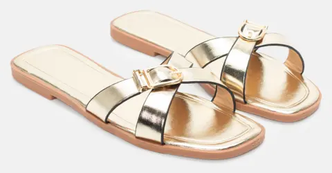 Σανδάλια Flat με Διπλά Λουράκια & Τόκα - Χρυσό