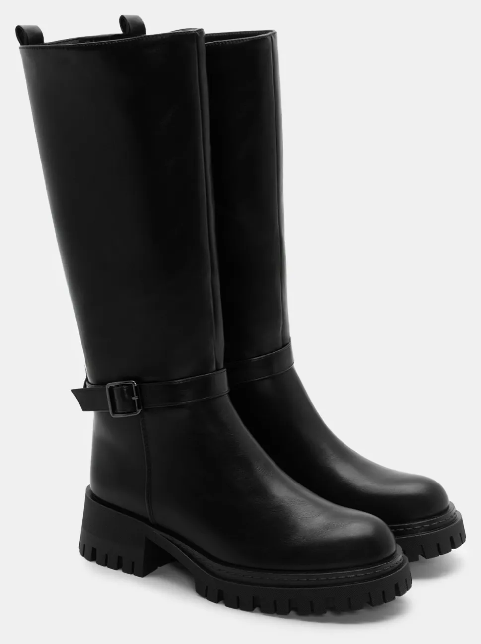 Μπότες με Διακοσμητικό Λουράκι & Τρακτερωτή Σόλα - Μαύρο