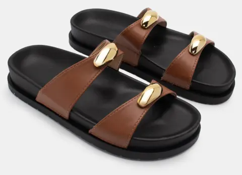 Σανδάλια Flatform με Διπλά Λουράκια & Διακοσμητικό - Κάμελ