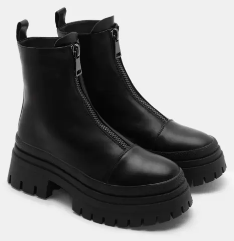 Μποτάκια με Τρακτερωτή Σόλα & Φερμουάρ Μπροστά - Μαύρο
