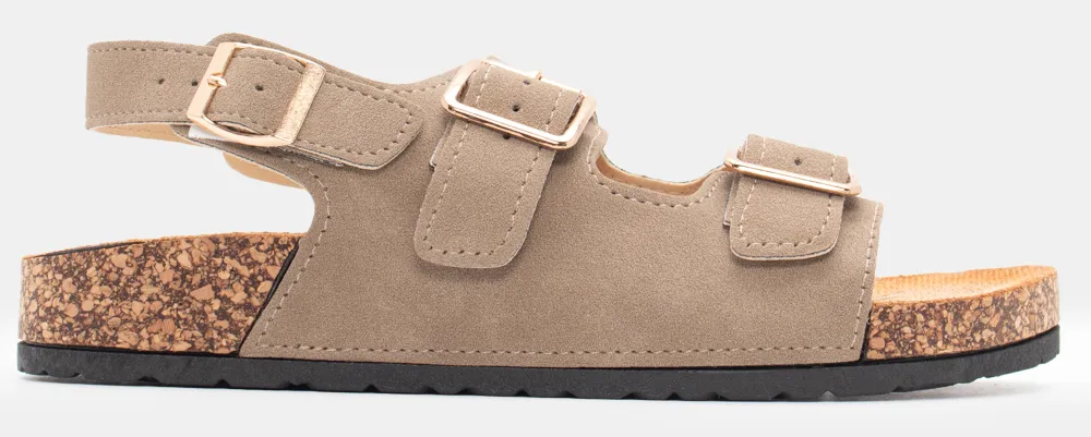 Σανδάλια Flatform με Τόκες - Μπεζ-Σκούρο