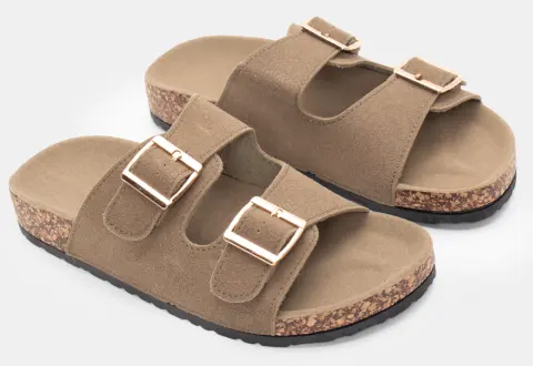 Σανδάλια Flatform με Διπλές Τόκες - Χακί