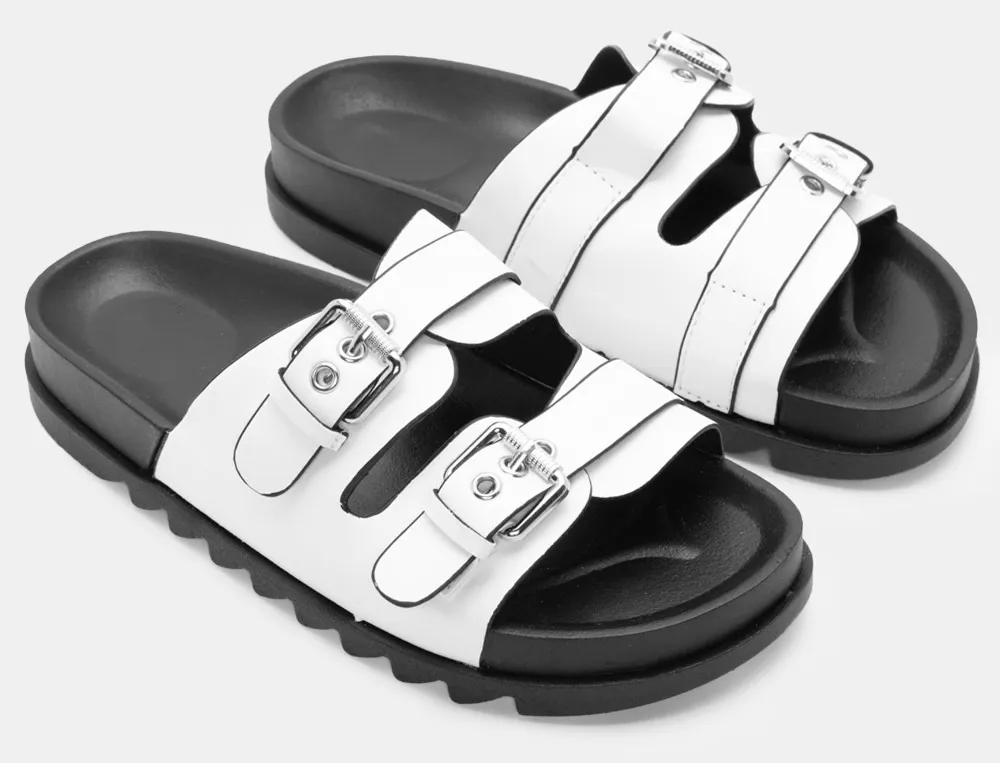 Σανδάλια Flatform με Διπλές Τόκες - Λευκό