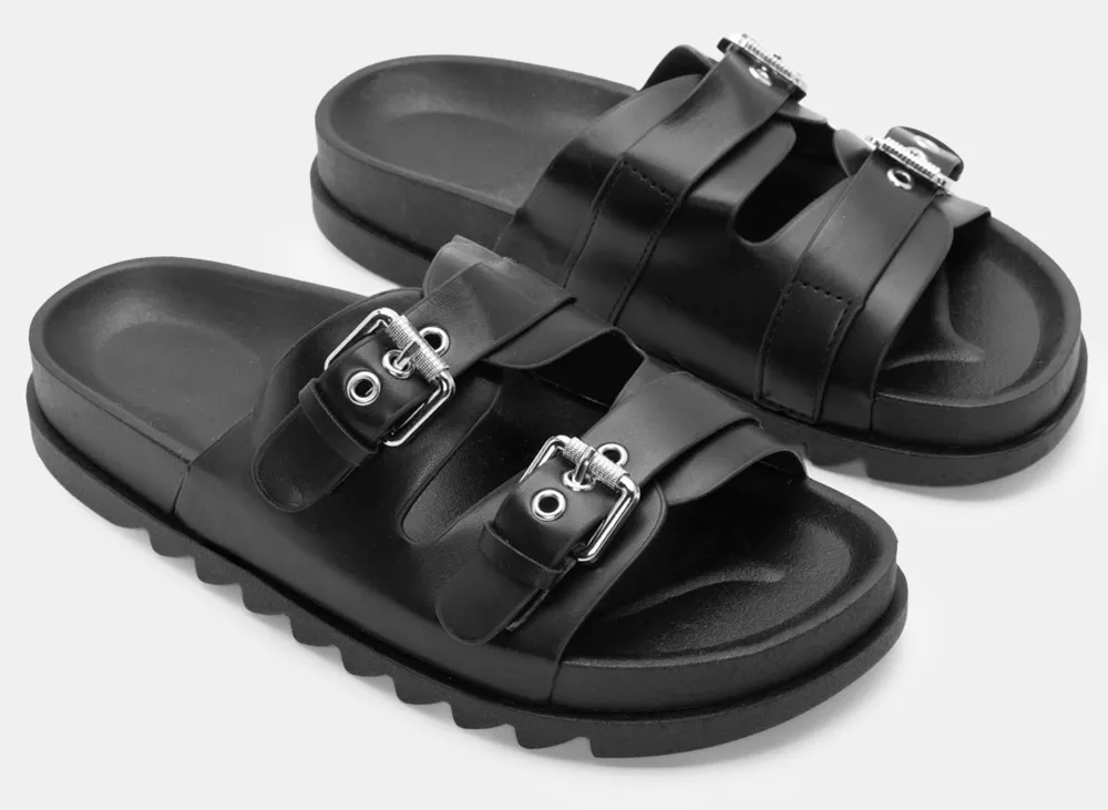 Σανδάλια Flatform με Διπλές Τόκες - Μαύρο