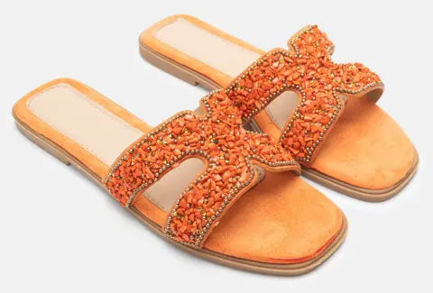 Σανδάλια Flat με Χαντρές - Πορτοκαλί