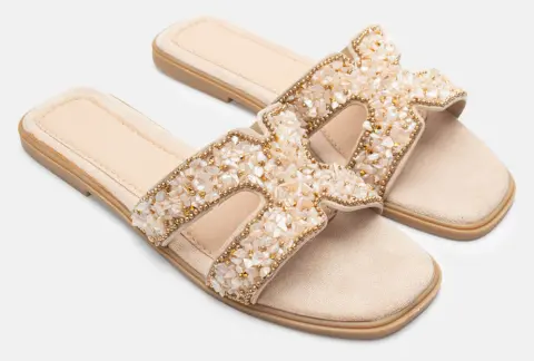 Σανδάλια Flat με Χαντρές - Μπεζ