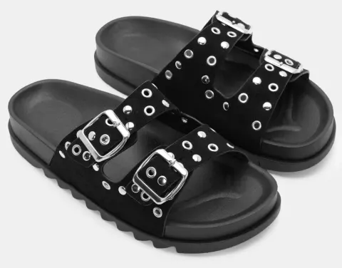 Σανδάλια Flatform με Διπλές Τόκες - Μαύρο