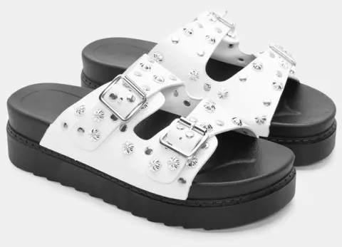 Σανδάλια Flatform με Διπλές Τόκες & Τρούκς - Λευκό