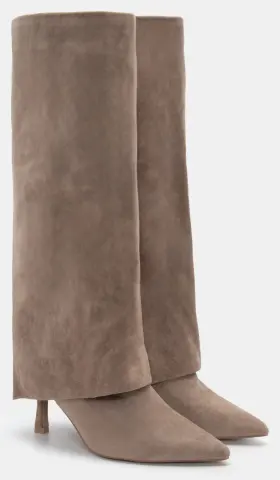 Μπότες Μυτερές με Εφέ Αναδιπλούμενης Φάσας - Μπεζ-Σκούρο