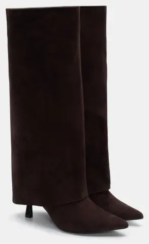 Μπότες Μυτερές με Εφέ Αναδιπλούμενης Φάσας - Καφέ Σκούρο