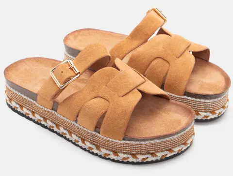 Σανδάλια Flatform Boho με Λουράκι - Κάμελ