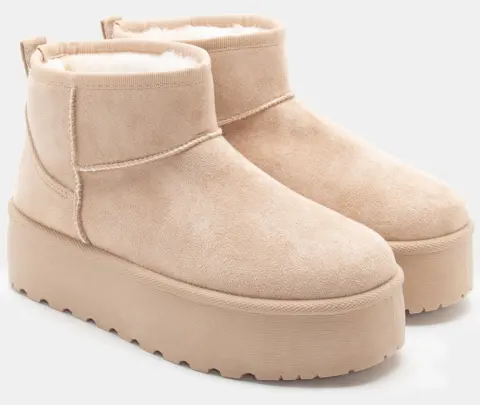 Μποτάκια Δίσολα με Εσωτερική Επένδυση Γούνας - Μπεζ