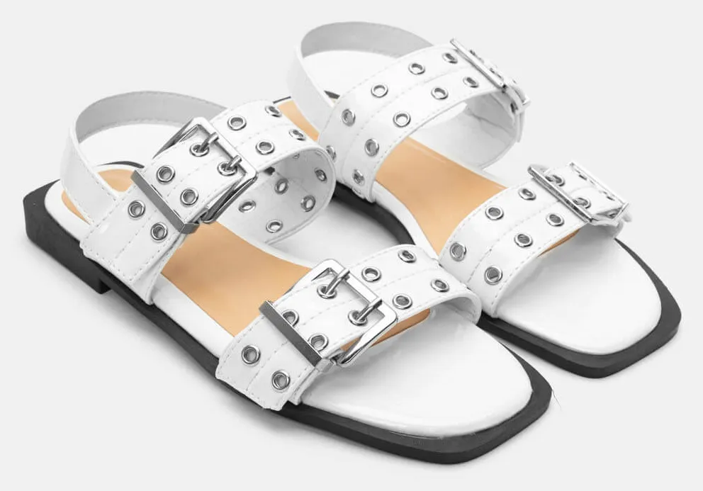 Flat Σανδάλια με Διακοσμητικά Ζωνάκια - Λευκό