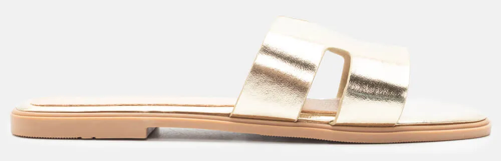 Flat Σανδάλια με Ανοίγματα στο Πλάι - Χρυσό