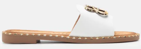 Flat Σανδάλια με Διακοσμητική Τόκα & Strass - Λευκό