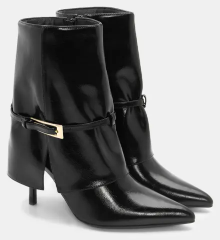 Μποτάκια Αστραγάλου με Εφέ Αναδιπλούμενης Φάσας - Μαύρο-Λουστρίνι