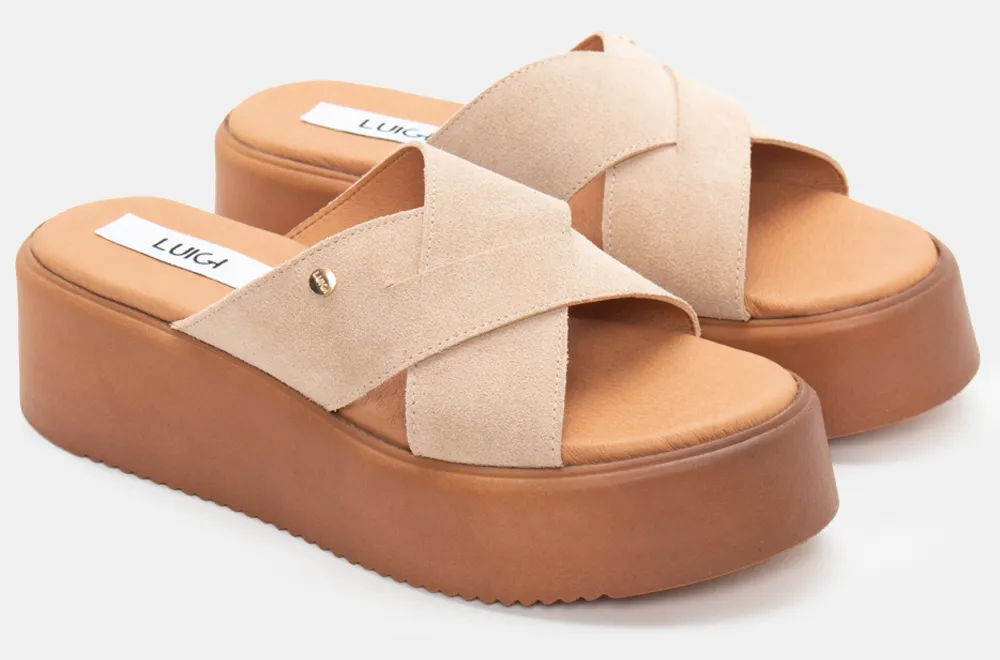 LUIGI DESIGN - Πλατφόρμες Δερμάτινες με Χιαστί Λουράκια - Μπεζ