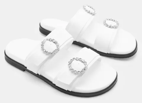 Σανδάλια Flatform με Διπλά Λουράκια & Strass - Λευκό