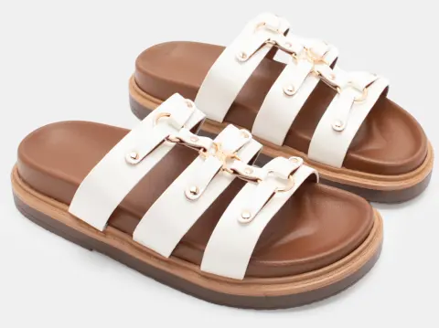 Σανδάλια Flatform σε Συνδυασμό Χρωμάτων - Λευκό