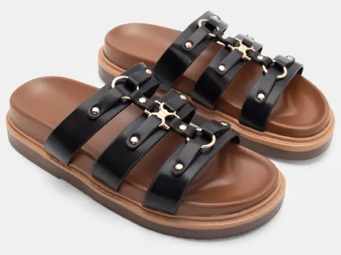 Σανδάλια Flatform σε Συνδυασμό Χρωμάτων - Μαύρο