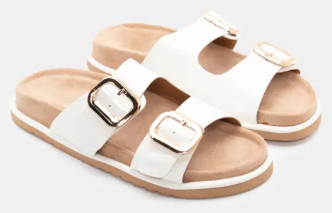 Σανδάλια Flatform με Διπλές Τόκες - Λευκό