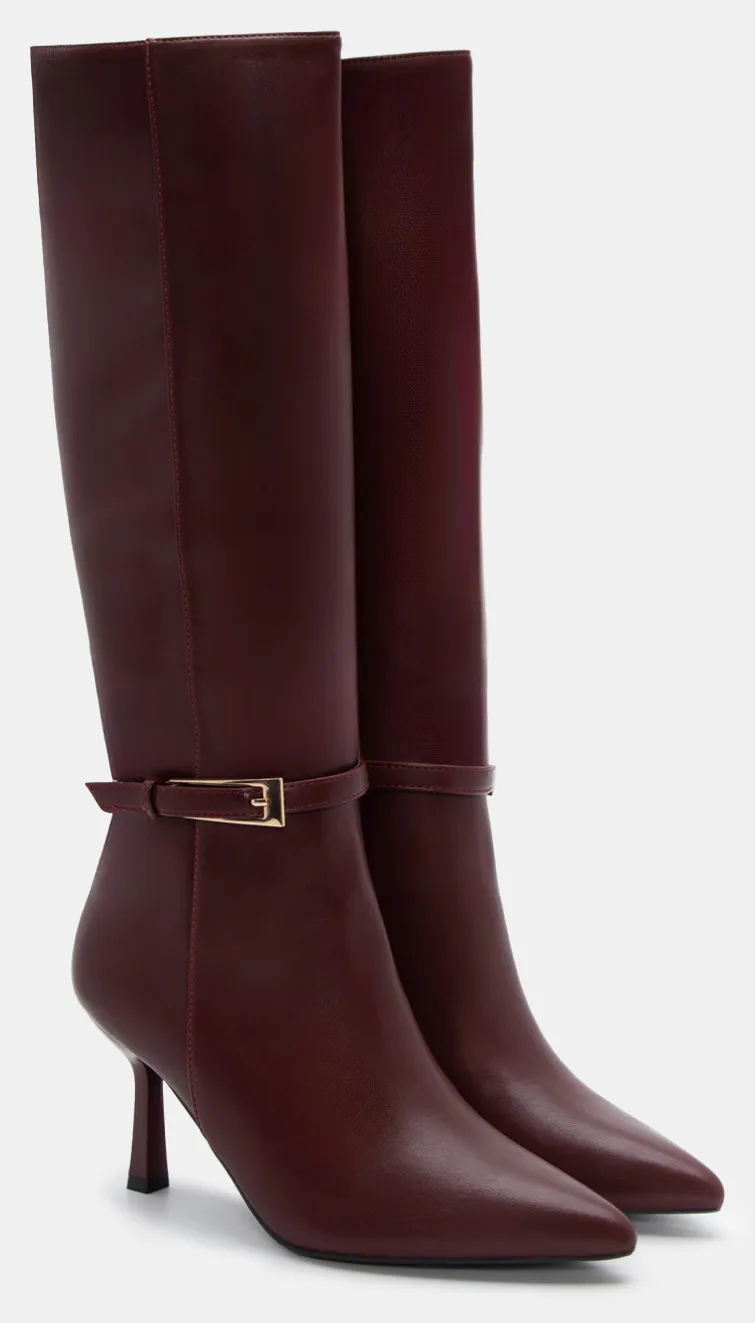 Μπότες Μυτερές με Διακοσμητικό Λουράκι - Μπορντό