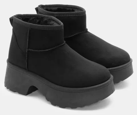 Μποτάκια Δίσολα με Εσωτερική Επένδυση Γούνας - Μαύρο