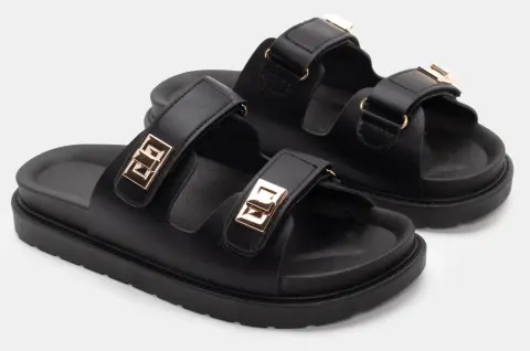 Σανδάλια Flatform με Λουράκια Scratch & Διακοσμητικό - Μαύρο