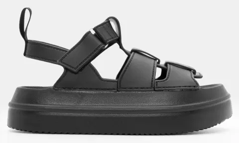 Πέδιλα Flatform με Velcro - Μαύρο