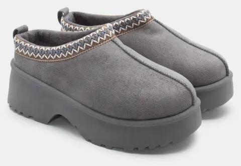 Clogs Σαμπό με Κέντημα - Γκρι